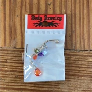 Tri-colored flower and tear drop belly button ring